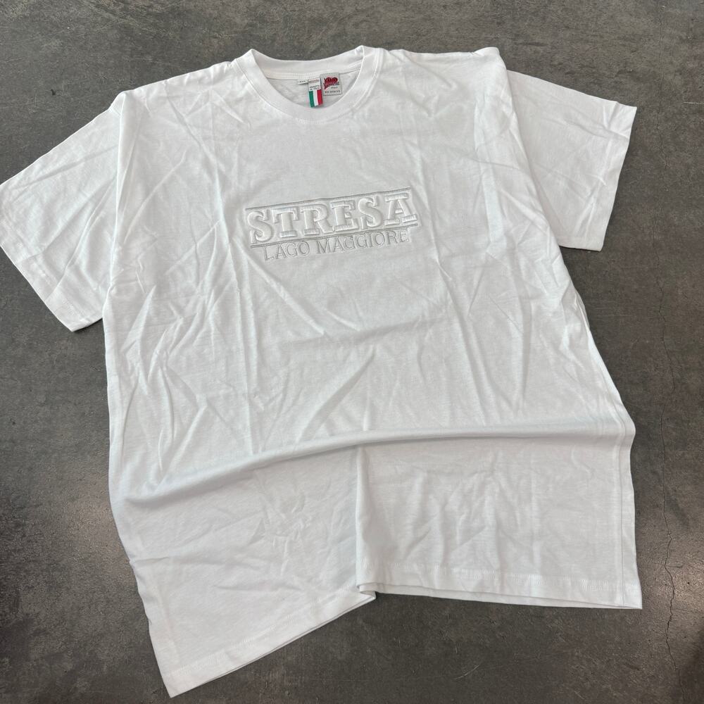 Vintage Y2K Stresa Lago Maggiore White Embroidered Graphic Tee XXL